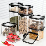 boîtes rangement alimentaire transparentes poignées noires multiple tailles réutilisables modernes pratiques épices pâtes graines