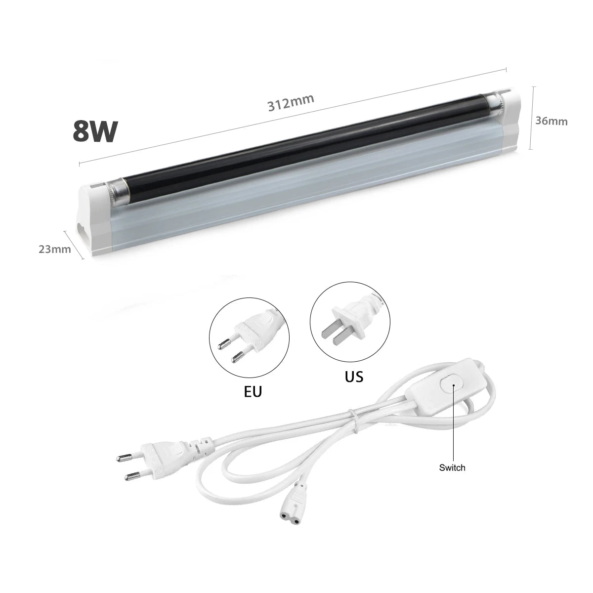 lampe uv led 8w blanc noir moderne interrupteur controle insectes fluorescence