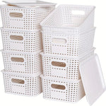 boîtes rangement réutiliables tressées gris blanc modernes minimalistes pièces couvercles plastique
