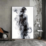 toile d'art abstraite minimaliste noir blanc contemporain décoration mur impression toile rectangle vertical