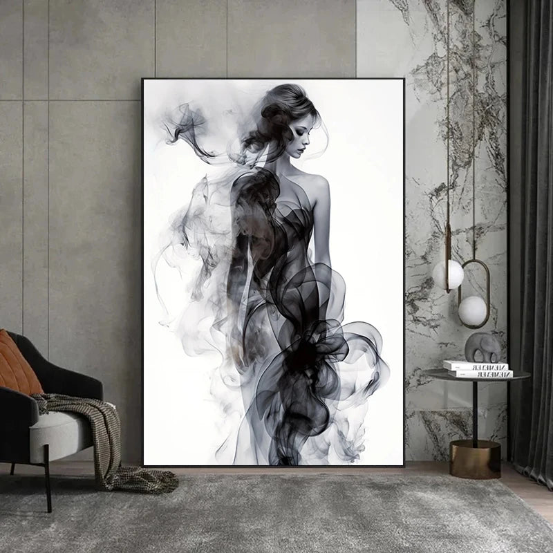 toile d'art abstraite minimaliste noir blanc contemporain décoration mur impression toile rectangle vertical