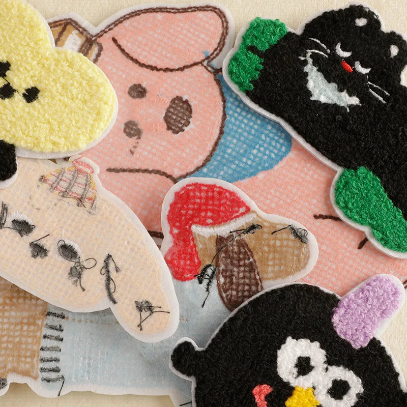 écussons décoratifs animaux mignons rose noir adhésifs créatifs cartoon polyestère