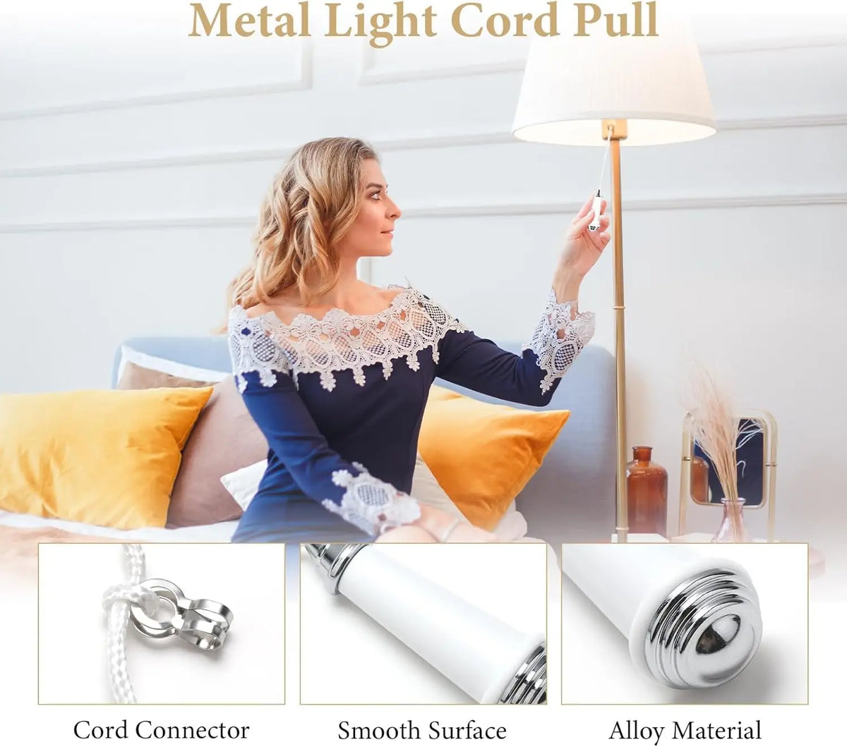 corde tirer blanc moderne 150cm interrupteur anneau métallique surface lisse chambre bain