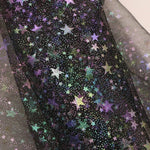 tissu translucide étoiles dorées paillettes violet vert bleu rouge rose blanc décoration événementiel bricolage