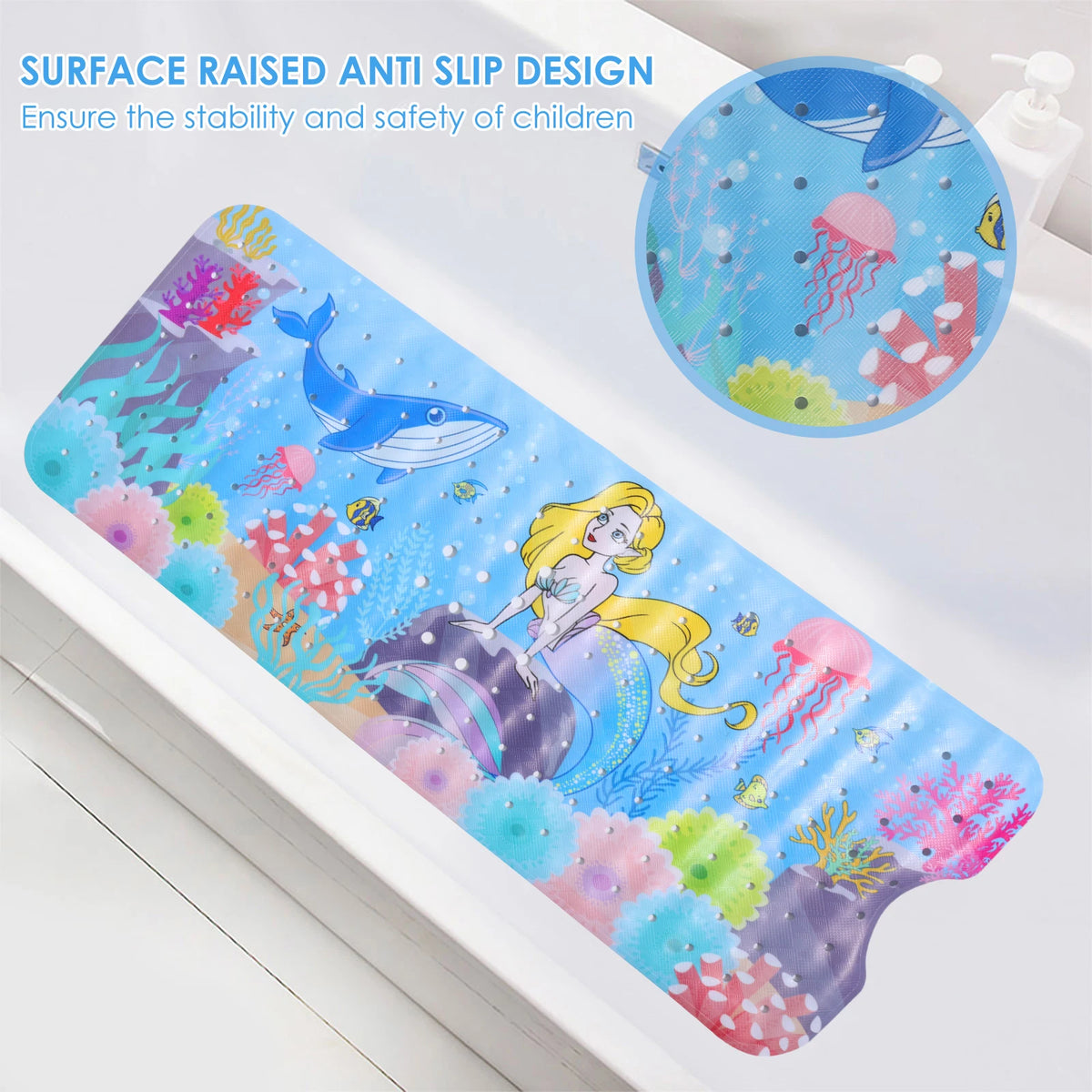 tapis bain dessin animé sous marin sirène poissons coraux moderne enfant couleur alphabet adhésif