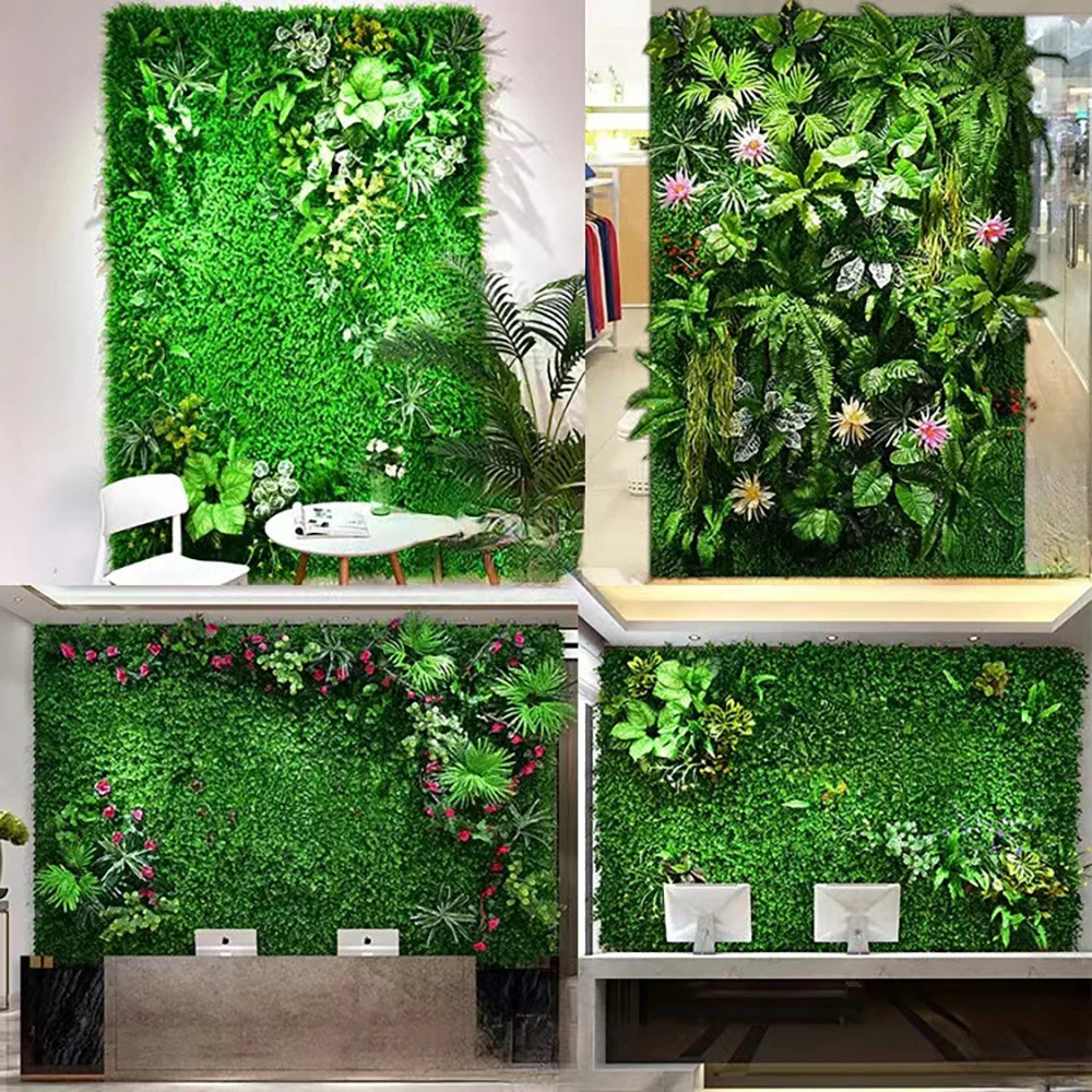décoration murale panneau végétal artificiel herbe feuilles fleurs extérieur vert rouge blanc naturel