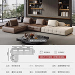 grand canapé angle cuir marron moderne coussins salon appartement luxe
