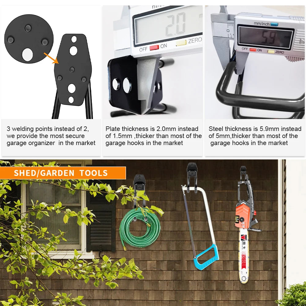 crochet mural acier noir support rangement outils garage vélo escabeau fixation vis