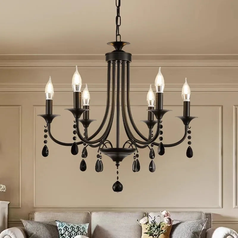 lustre noir cristal métal pendentif ampoules e14 salon chambre classique