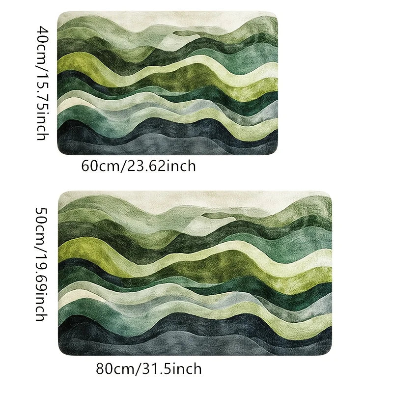 tapis moderne rayures ondulées vert gris imperméable antidérapant bain entrée cuisine exercice oriental 40x60cm