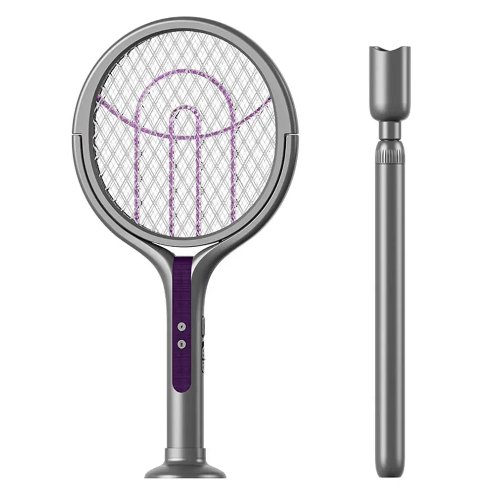 raquette électrique anti moustiques gris violet surface rotative moderne rechargeable fly swatter zapper