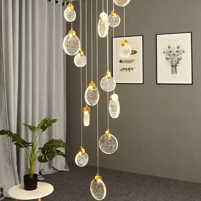 lustre suspension moderne cristal doré scintillantes éclairage luxe salon salle bain appartement