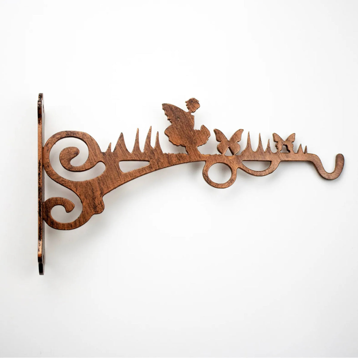 support mural décoratif artisanal oiseaux branches motifs floraux vintage équerre suspendue pot fleur balcon