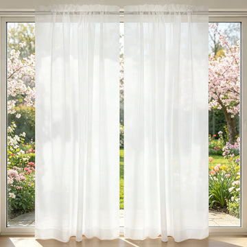 rideau voilage blanc transparent moderne anneaux métalliques salon cuisine chambre fenêtre française