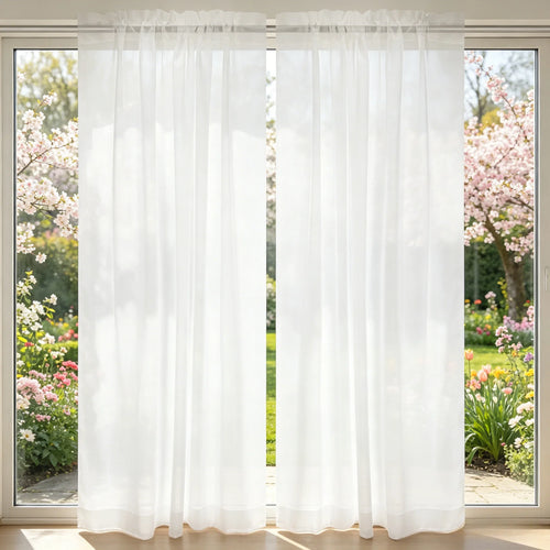 rideau voilage blanc transparent moderne anneaux métalliques salon cuisine chambre fenêtre française