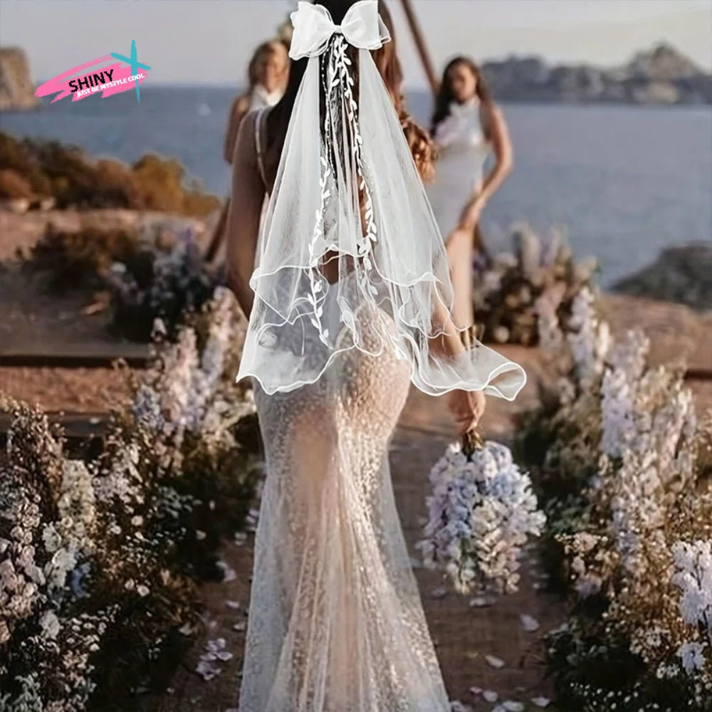 voile mariée dentelle broderie feuilles blanches classique romantique tulle translucide headpiece mariage femme