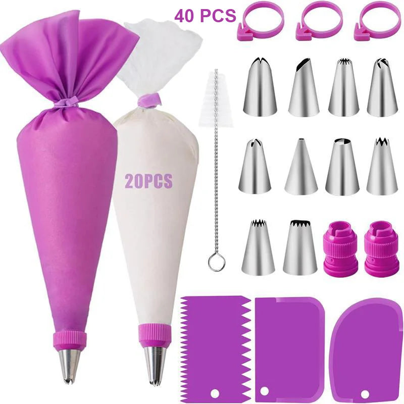 kit pâtisserie sacs pâte douilles métalliques tampons outils pâte silicone couleurs violet rose bleu