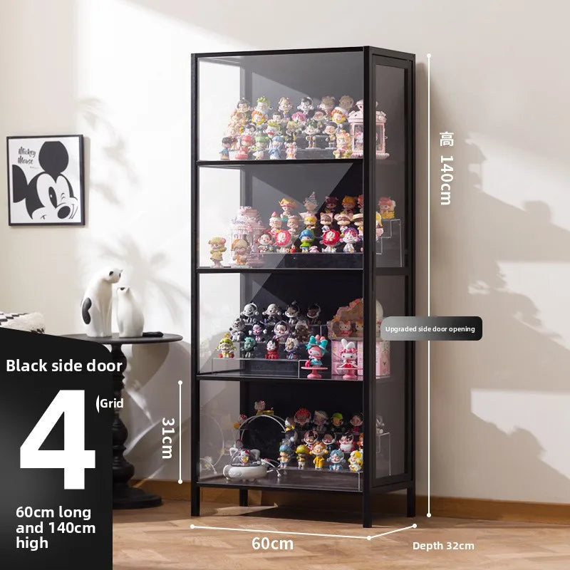 présentoir rangement étagère vitrée moderne noir transparent compartiments 120L capacité