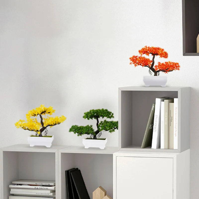 plante bonsaï artificielle plastique pot blanc décor intérieur table fleurs colorées