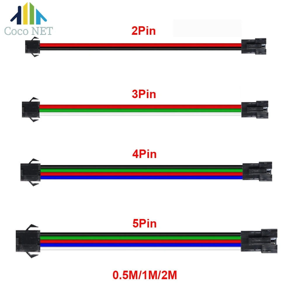 câbles électrique extension 24v led 2pin 3pin 4pin 5pin noir rouge vert bleu