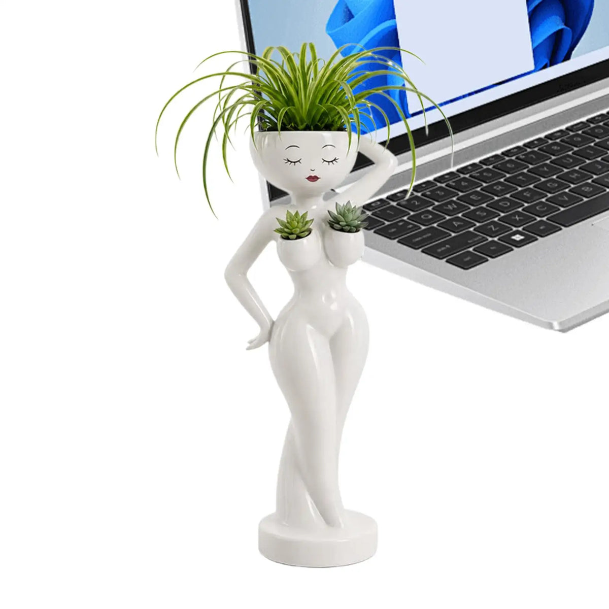 pots fleurs statuette blanche visage stylisé moderne minimaliste intérieur salon