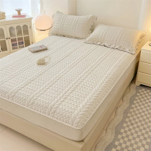 protège matelas épais velours lait matelassé géométrique hiver chaud lit double
