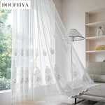 rideau tulle blanc broderie fleurs transparent classique salon chambre fenêtre maison décoration intérieur
