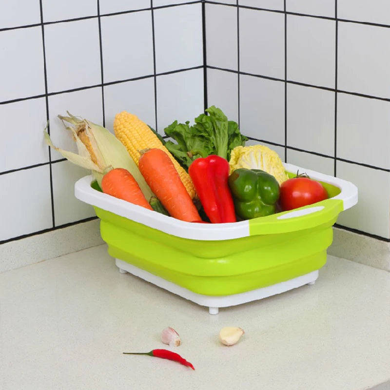 planches découper pliables bac lavage rétractable gris blanc vert moderne utilitaire cuisine légumes poissons