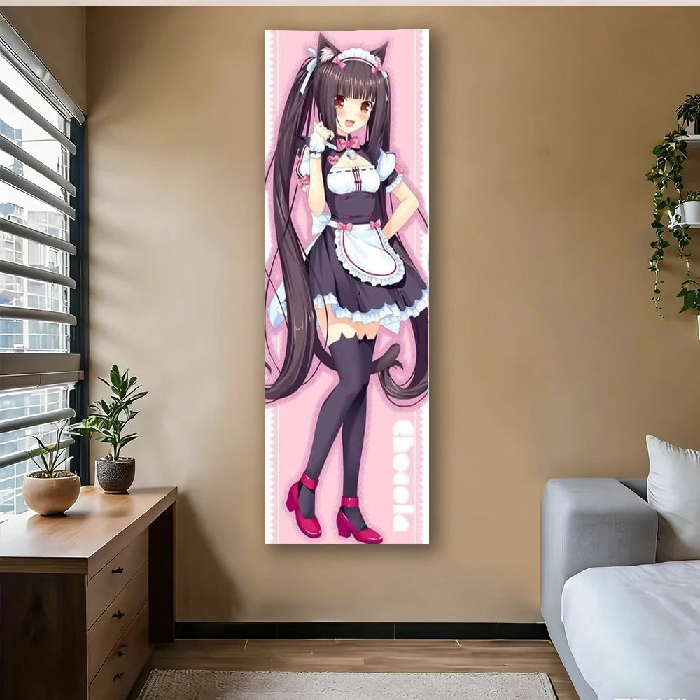 tapisserie murale anime fille chocolat rose dégradé poster illustration personnages manga décoration chambre moderne