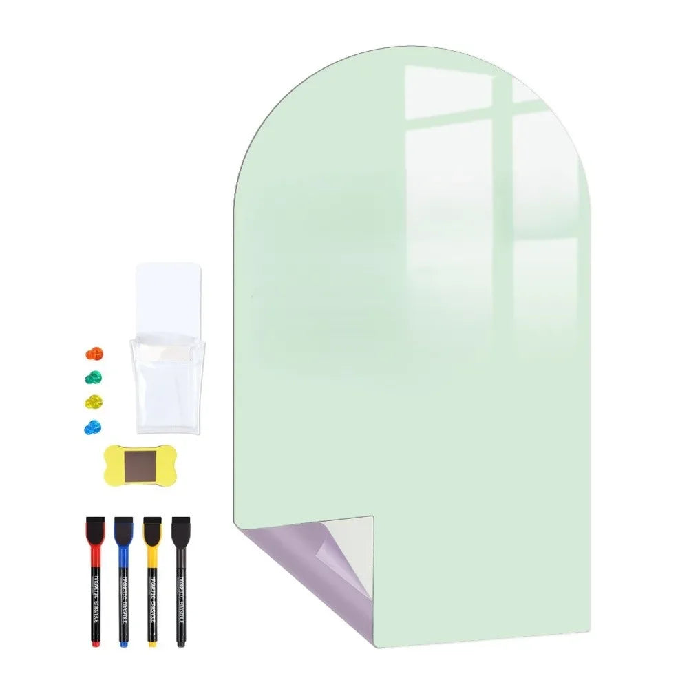 tableau blanc effaçable arche enfants motif scolaire feutres couleurs moderne adhésif gris rose vert