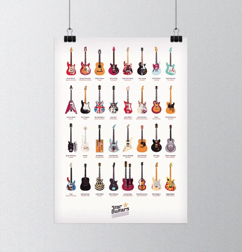 affiche moderne guitares colorées décoration mur salon toile haute qualité digital print chambre