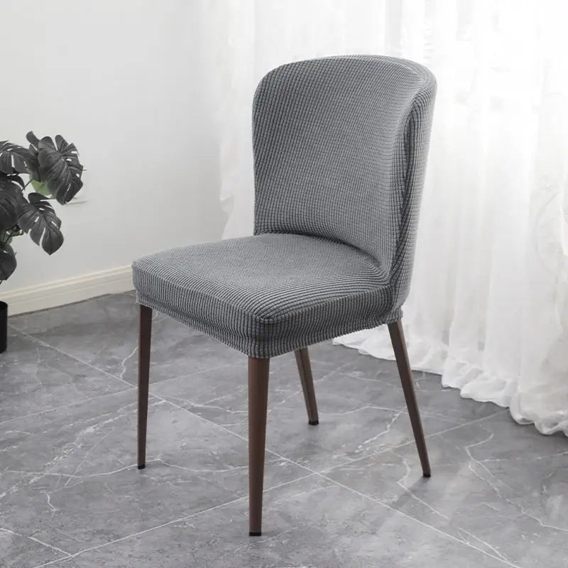 housse chaise moderne polyester imprimé géométrique bleu gris rose anti poussière fixations métal