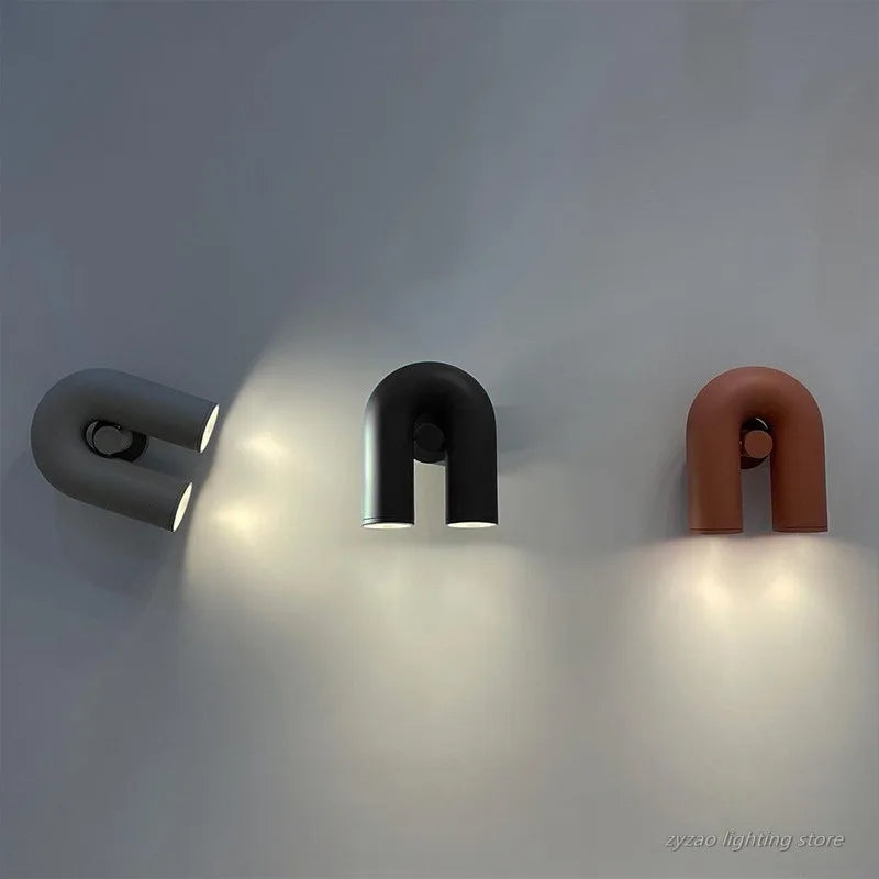 applique murale led moderne minimaliste gris noir marron deux lumières fixée mur chambre salon