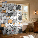 rideau douche imperméable chat dessin animé mignon exprime hello crochets gris blanc orange rose