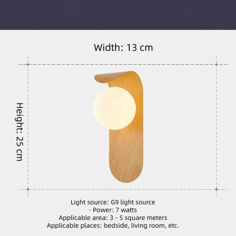 lampe murale moderne minimaliste bois lisse globe verre opaque chambre salon éclairage décoratif fixée