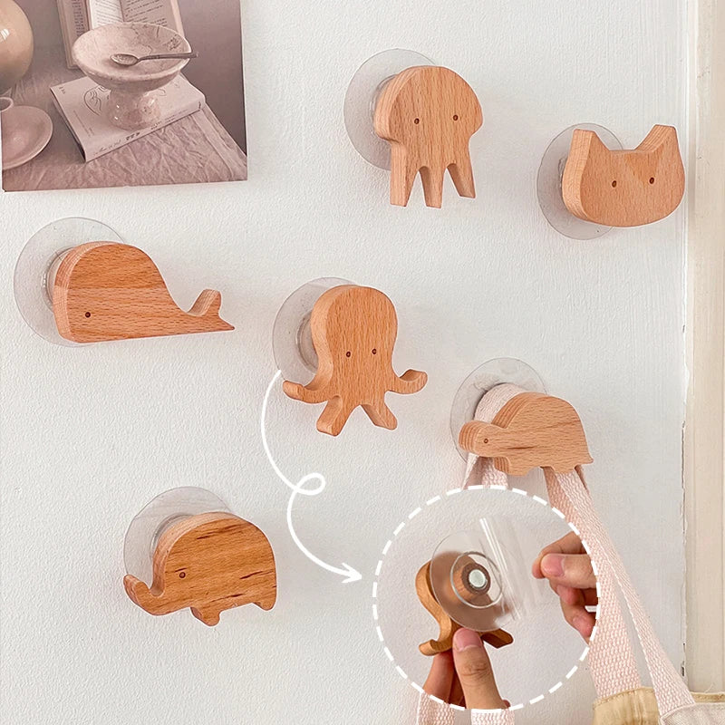 porte clés forme animaux bois naturel minimaliste suction lion girafe hippopotame tortue