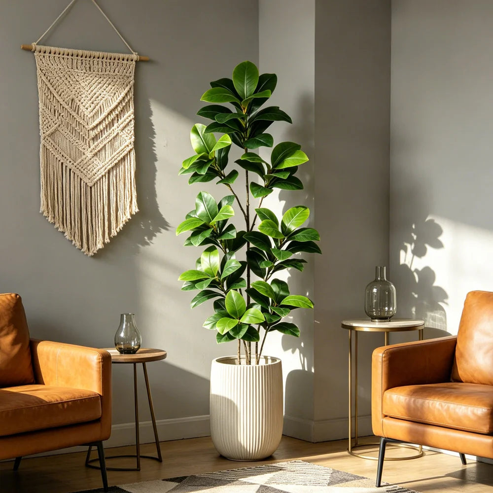 plante artificielle arbuste feuilles vertes décoration intérieure pot blanc contemporain maison vert