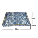 plateau rangement vintage plastique bleu marine motif floral poignées métalliques décoration intérieure classique
