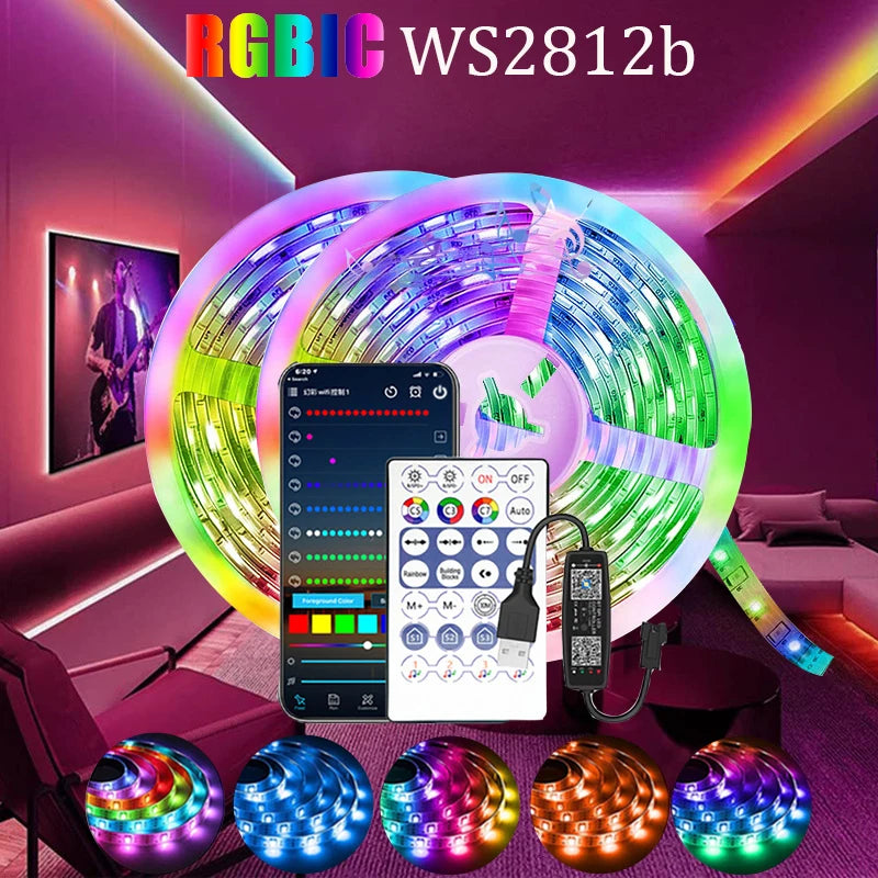 ruban led multicolore rayures horizontales adhésif controle application mobile led 5050 ws2812bRGBO