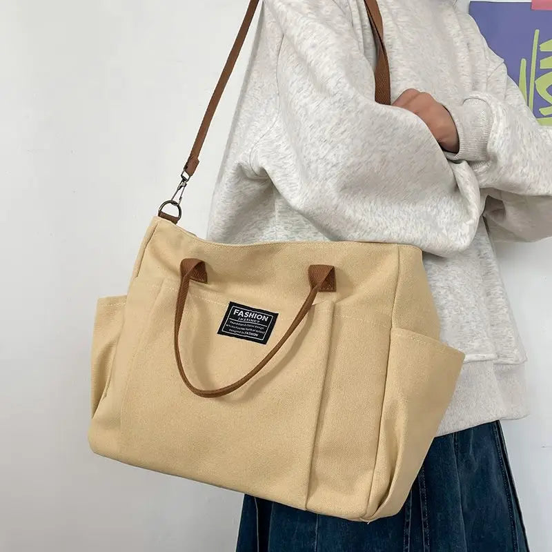 sac main toile décontracté blanc beige noir durable a4 école travail fourre tout casual