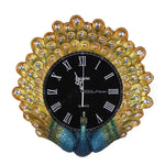 horloge murale solaire résine paon plumes dorées décoratif salon vintage aiguilles