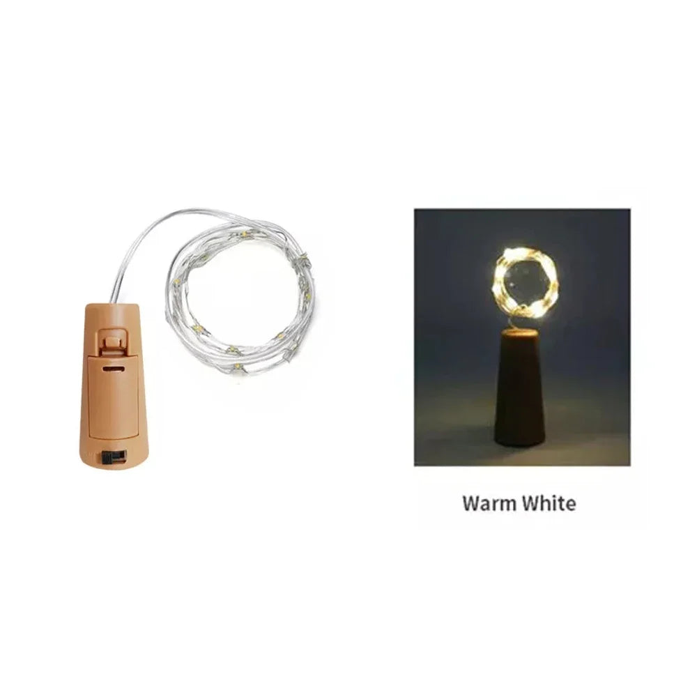 guirlande lumineuse led fil cuivre capsules bois bouteille mariage decoration noel moderne transparente