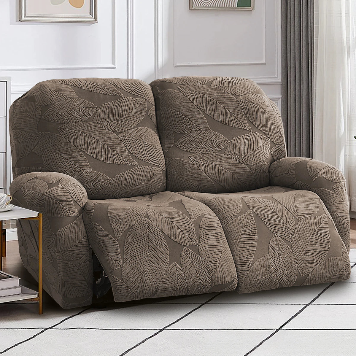 housse canapé rétractable gris feuilles moderne poche adhésive places 68cm 99cm