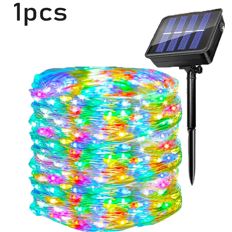 guirlande lumineuse solaire fil cuivre blanc chaud décoration jardin extérieur fête nuit led moderne