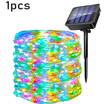 guirlande lumineuse solaire fil cuivre blanc chaud décoration jardin extérieur fête nuit led moderne