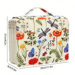 boîte crayons fleurs papillons zips 200 trous tissu polyestère moderne bleu vertclair