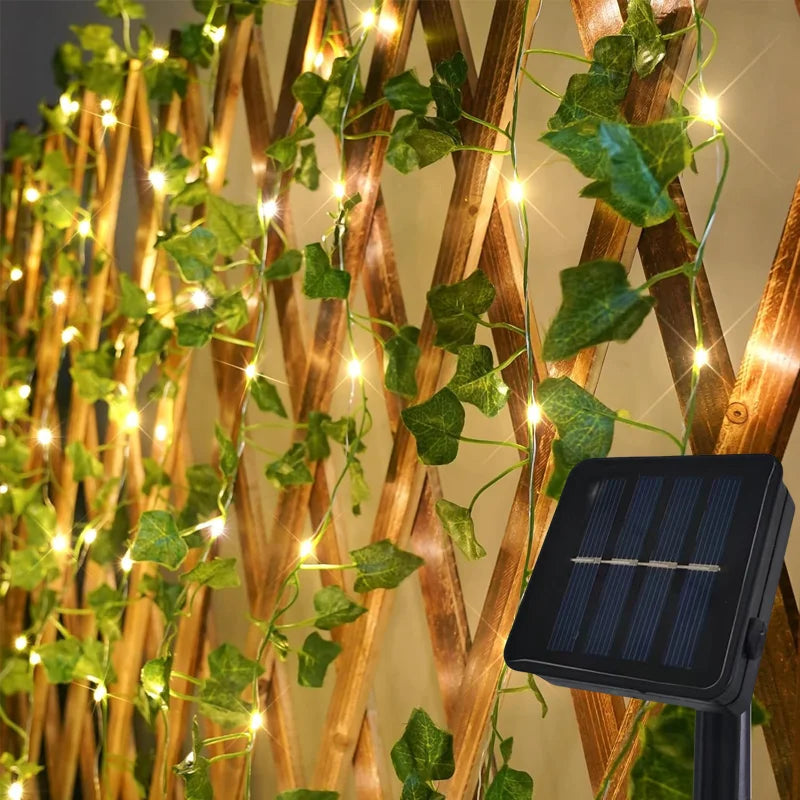 guirlande lumineuse solaire feuilles vertes blanc moderne 100 leds 12m