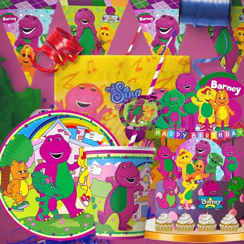 décorations anniversaire enfants assiettes papier gobelets cupcakes toppers table napkins motifs dinosaures thèmes animés