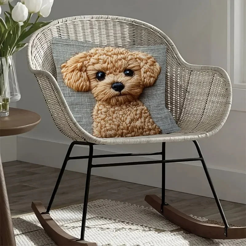 housse coussin imprimé chien mignon beige gris décorative maison lit polyester peachskin
