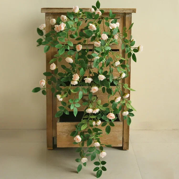 guirlande fleurs artificielles roses feuilles vertes décoration extérieure mariage anniversaire naturelle romantique accrochéeextérieur